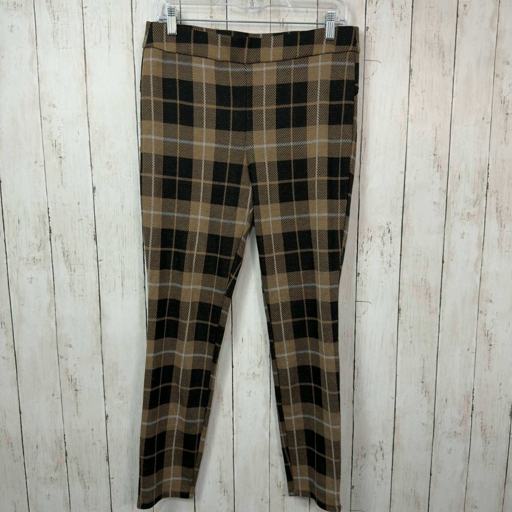 Zoe + Phoebe Women's Brown Plaid Pull-on Skinny Leggings Size M